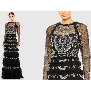 Mac Duggal | Dresses | Mac Duggal Black Embroidered Floral Tiered Maxi Dress  Gown Sz 2 Nwt Style 830 | Poshmark